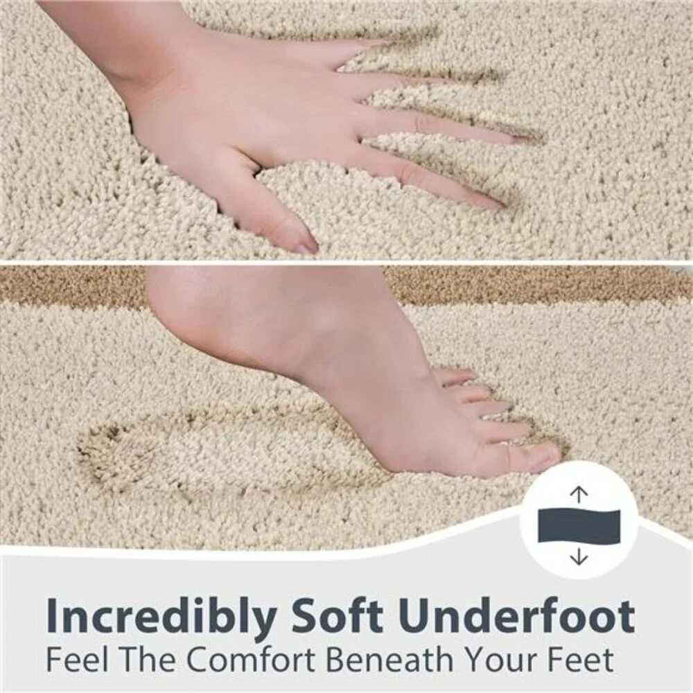 Beige gray bathroom rug non slip absorbent soft washable quick dry bath mat 24x3
